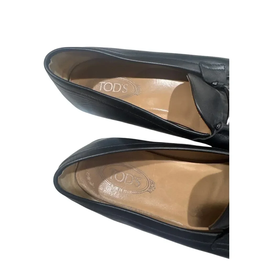 Tod’s Black Leather Horsebit Driving Loafers mens size 11